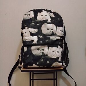 Black & White Cat Print Backpack  – EUC